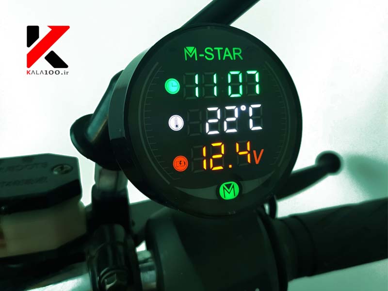 نمایشگر دیجیتال ولتاژ، ساعت و دماسنج موتور سیکلت M Star