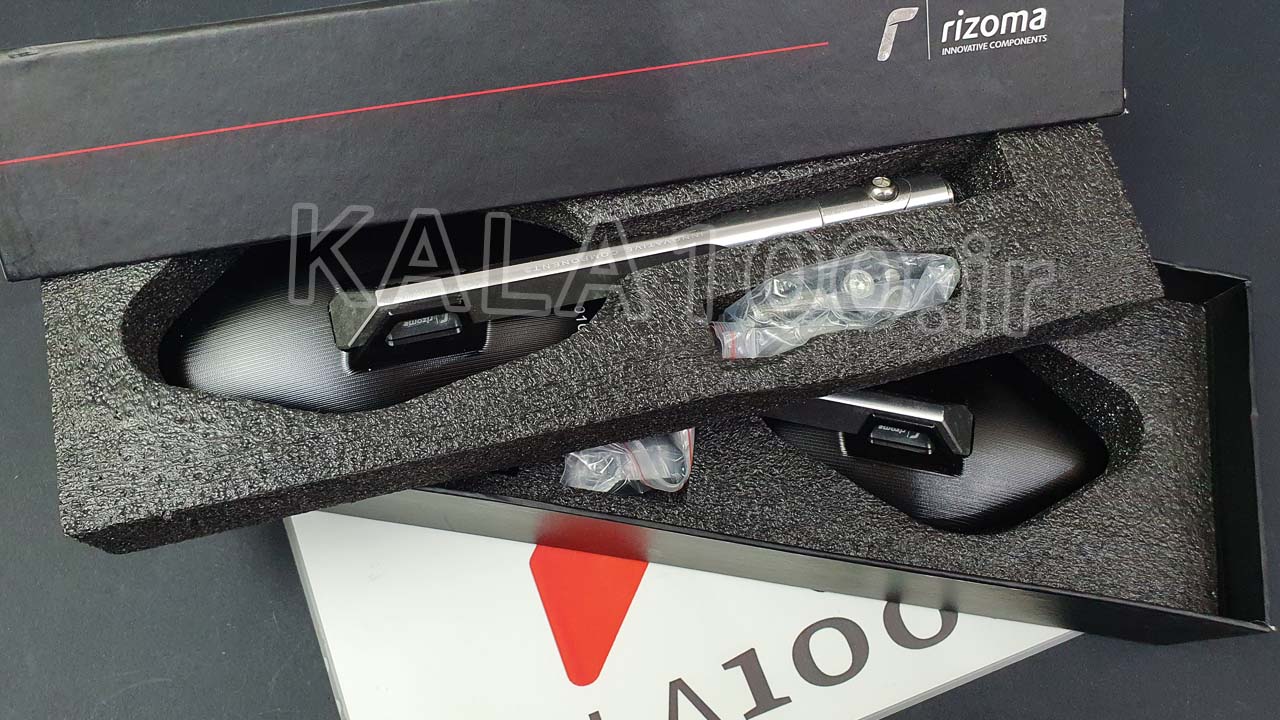 جعبه و بسته بندی آینه موتورسیکلت RIZOMA 527 فلزی مشکی نقره ای